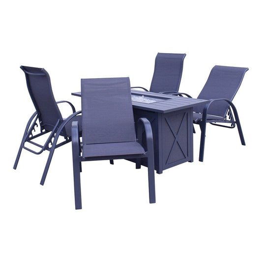 Courtyard Casual Courtyard Casual - Santa Fe Dark Gray 5 Piece Rectangle Fire Pit Set with 1 Fire Pit and 4 Sling Reclining Chairs | 5584