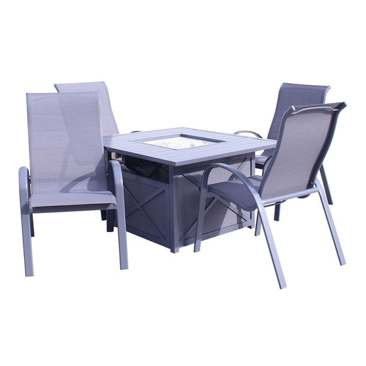 Courtyard Casual Courtyard Casual - Santa Fe Dark Gray 5 Piece Square Fire Pit Set with 1 Fire Pit and 4 Sling Chairs | 5585