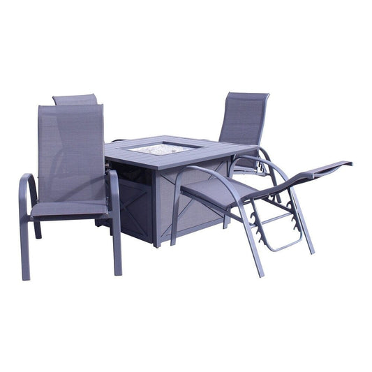 Courtyard Casual Courtyard Casual - Santa Fe Dark Gray 5 Piece Square Fire Pit Set with 1 Fire Pit and 4 Sling Reclining Chairs | 5590