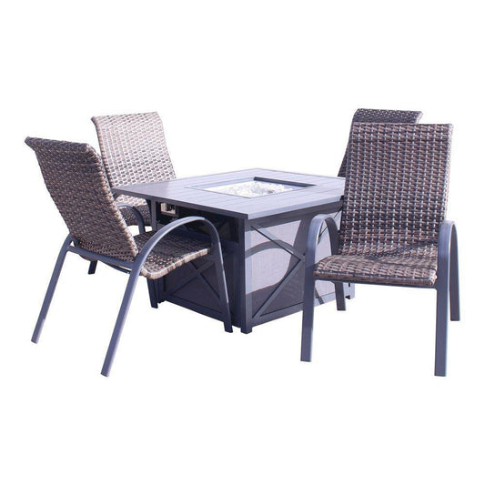 Courtyard Casual Courtyard Casual - Santa Fe Dark Gray 5 Piece Square Fire Pit Set with 1 Fire Pit and 4 Wicker Chairs | 5587
