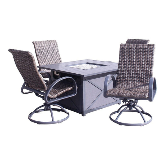 Courtyard Casual Courtyard Casual - Santa Fe Dark Gray 5 Piece Square Fire Pit Set with 1 Fire Pit and 4 Wicker Swivel Rockers | 5588