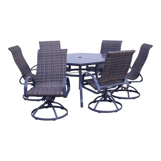 Courtyard Casual Courtyard Casual - Santa Fe Dark Gray 7 Piece Hexagon Dining Set with 60" Hexagon Table and 6 Wicker Swivel Rockers | 5593