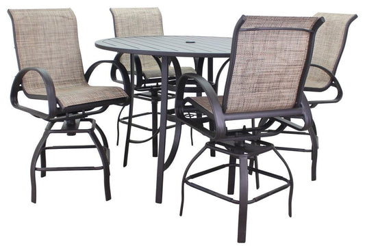 Courtyard Casual Courtyard Casual - Santa Fe Java Aluminum 5 Piece Balcony Height 48" Round Dining Set with 1 Table and 4 Swivel Stools | 5734