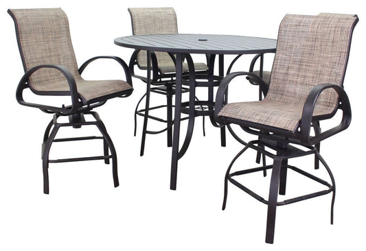 Courtyard Casual Courtyard Casual - Santa Fe Java Aluminum 5 Piece Balcony Height 48" Round Dining Set with 1 Table and 4 Swivel Stools | 5734
