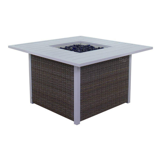 Courtyard Casual Courtyard Casual - Santa Fe Square Fire Pit in White with 18 lbs of Blue Fire Glass | 5616