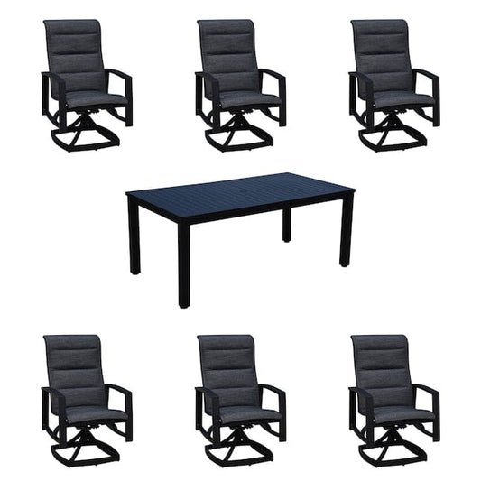 Courtyard Casual Courtyard Casual - Santorini 7 Piece 70" Rectangle Motion Dining Table with 6 Padded Swivel Sling Chairs | 5348