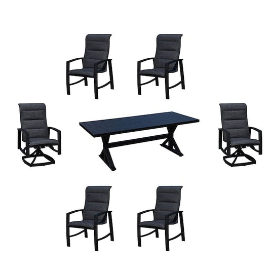 Courtyard Casual Courtyard Casual - Santorini 7 Piece Mixed Dining Set 84" Rectangle Table with 2 Swivel Spring Chairs and 4 Dining Chairs | 5352