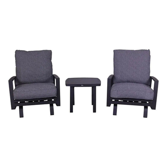 Courtyard Casual Courtyard Casual - Santorini Black Aluminum 3 Piece Motion Chat Set with 2 Motion Club Chairs and 1 Square 24" End Table | 5791