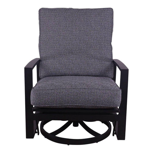 Courtyard Casual Courtyard Casual - Santorini Black Aluminum 3 Piece Swivel Chat Set with 2 Swivel Gliders and 1 Square 24" End Table | 5792