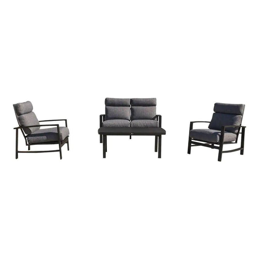 Courtyard Casual Courtyard Casual - Santorini Black Aluminum 4 Piece Loveseat Seating Group with 1 Loveseat, 2 Club Chairs and 1 48" Coffee Table | 5793
