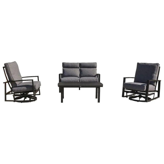 Courtyard Casual Courtyard Casual - Santorini Black Aluminum 4 Piece Loveseat Swivel Seating Group with 1 Loveseat, 2 Swivel Gliders and 1 48" Coffee Table | 5795