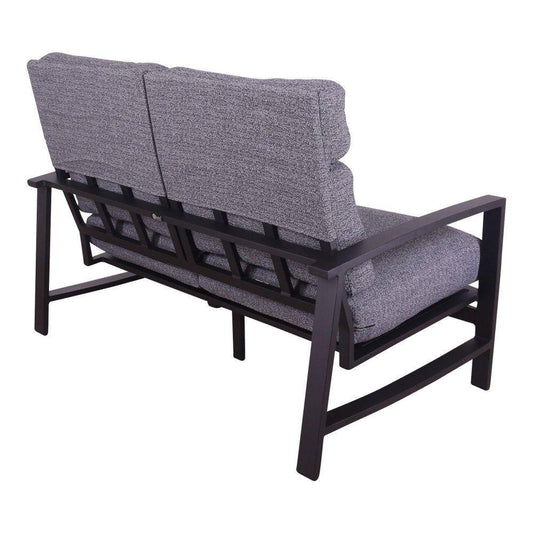 Courtyard Casual Courtyard Casual - Santorini Black Aluminum 4 Piece Loveseat Swivel Seating Group with 1 Loveseat, 2 Swivel Gliders and 1 48" Coffee Table | 5795