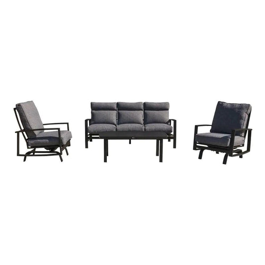 Courtyard Casual Courtyard Casual - Santorini Black Aluminum 4 Piece Sofa Motion Seating Group with 1 Sofa, 2 Motion Club Chairs and 1 48" Coffee Table | 5797