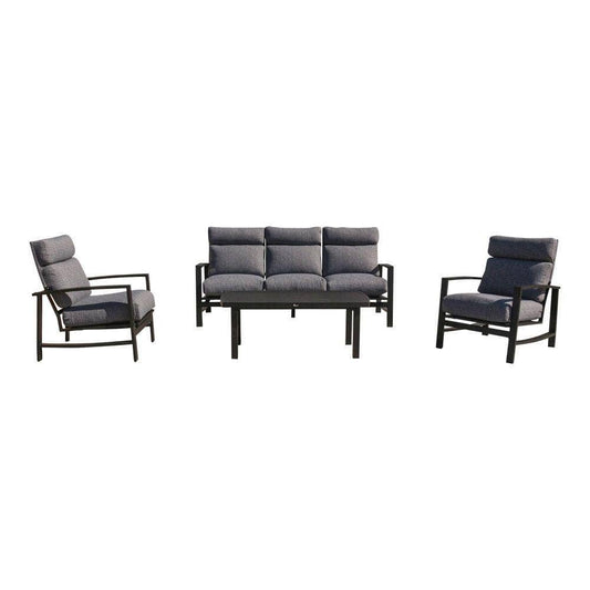 Courtyard Casual Courtyard Casual - Santorini Black Aluminum 4 Piece Sofa Seating Group with 1 Sofa, 2 Club Chairs and 1 48" Coffee Table | 5796