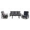 Courtyard Casual Courtyard Casual - Santorini Black Aluminum 4 Piece Sofa Swivel Seating Group with 1 Sofa, 2 Swivel Gliders and 1 48" Coffee Table | 5798