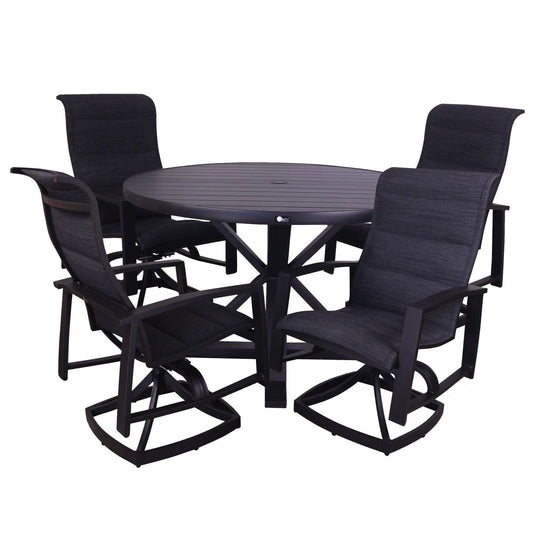Courtyard Casual Courtyard Casual - Santorini Black Aluminum 5 Piece Dining Set with 54" Round Table and 4 Padded Sling Chairs | 5945