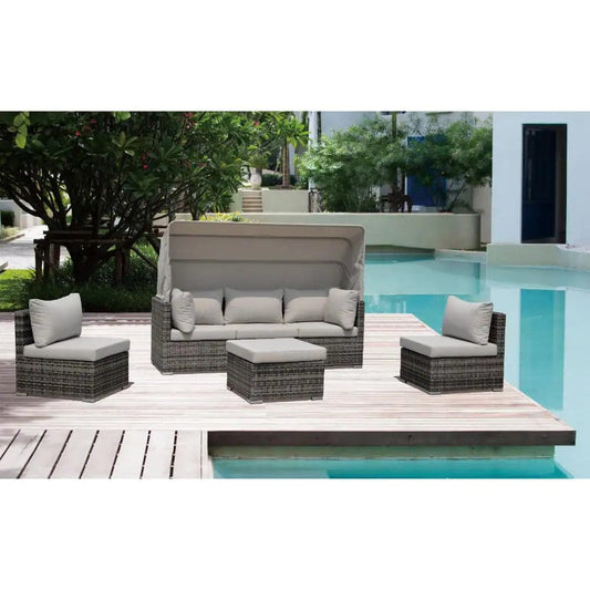 Courtyard Casual Courtyard Casual - Taupe Aurora Outdoor Sectional to Daybed Combo with Canopy | 5008