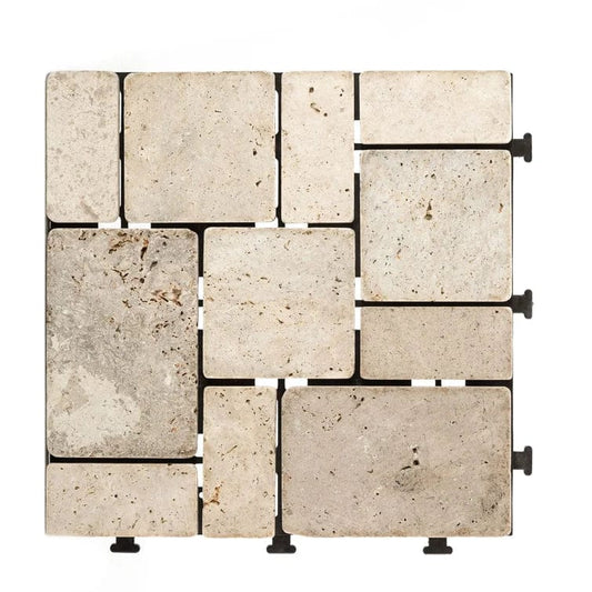 Courtyard Casual Courtyard Casual - Travertine 12" x 12" Deck Tile Pack of 6 in White with Tile Shape Pattern | 5923