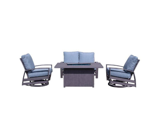 Courtyard Casual Fire Pit Chat Set Courtyard Casual - Cabo Motion 4 Piece Loveseat Fire Pit Set with 1 Loveseat, 1 Fire Pit and 2 Swivel Gliders | 5286