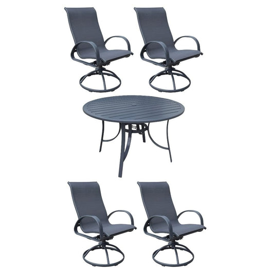 Courtyard Casual Gas Fire Pit Courtyard Casual - Santa Fe 5 Piece Swivel Rocker 48" Round Dining Table Set with 4 Swivel Rockers | 5178