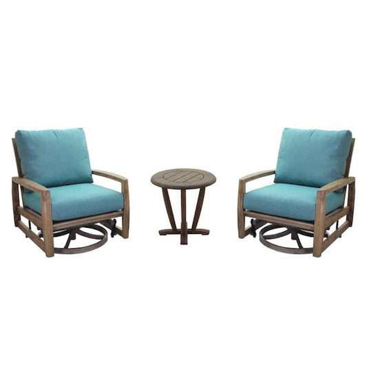 Courtyard Casual Outdoor Bistro Set Courtyard Casual - Avalon FSC Teak 3 Piece Motion Balcony Set with 2 Swivel Gliders and 1 Round End Table | 5374