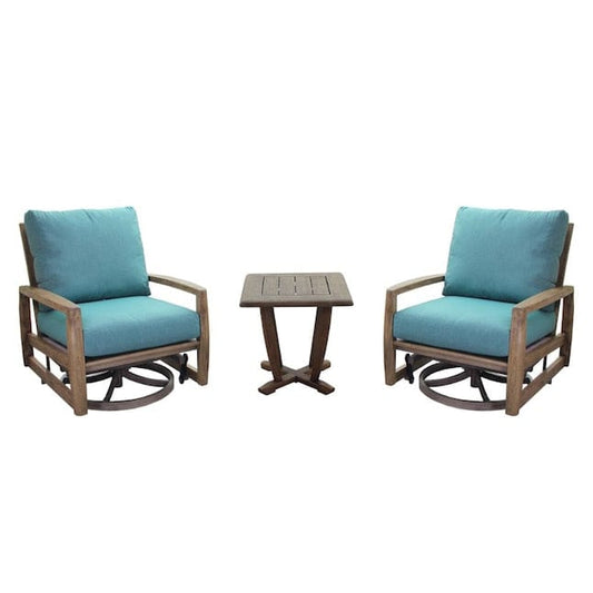Courtyard Casual Outdoor Bistro Set Courtyard Casual - Avalon FSC Teak 3 Piece Motion Balcony Set with 2 Swivel Gliders and 1 Square End Table | 5372