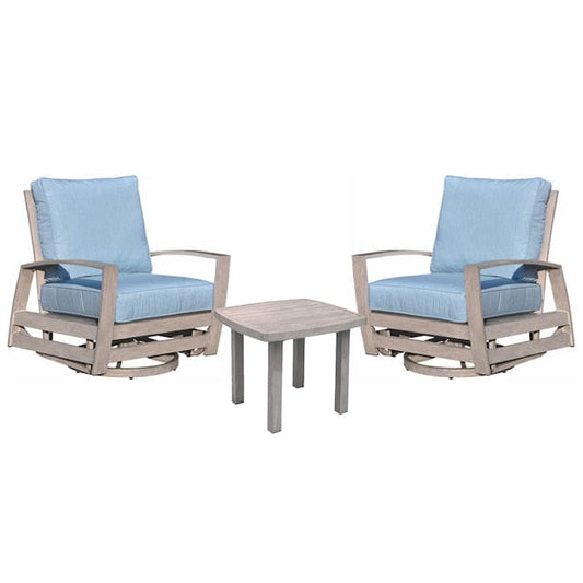 Courtyard Casual Outdoor Bistro Set Courtyard Casual - Cabo 3 Piece Motion Balcony Set with 2 Swivel Gliders with Sunbrella Cushions and 1 End Table | 5278