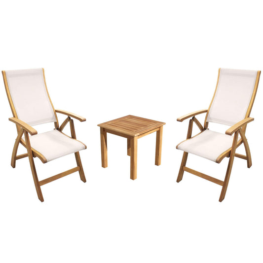 Courtyard Casual Outdoor Bistro Set Courtyard Casual - Heritage Teak 3 Piece Sling Recliner Bistro Set with Side Table and 2 Chairs | 5466