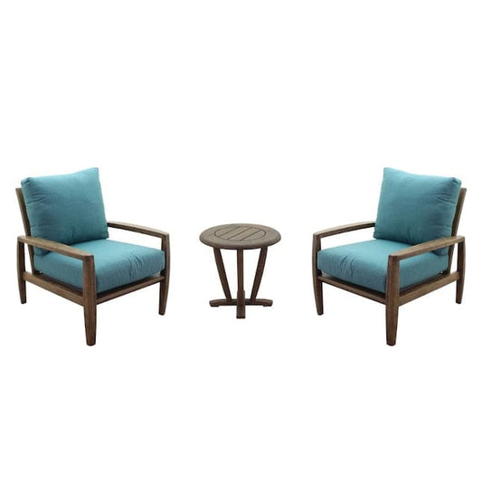 Courtyard Casual Outdoor Chair Courtyard Casual - Avalon FSC Teak 3 Piece Balcony Set with 2 Club Chairs and 1 Round End Table | 5373