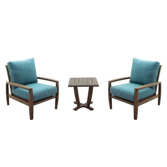 Courtyard Casual Outdoor Chair Courtyard Casual - Avalon FSC Teak 3 Piece Balcony Set with 2 Club Chairs and 1 Square End Table | 5371