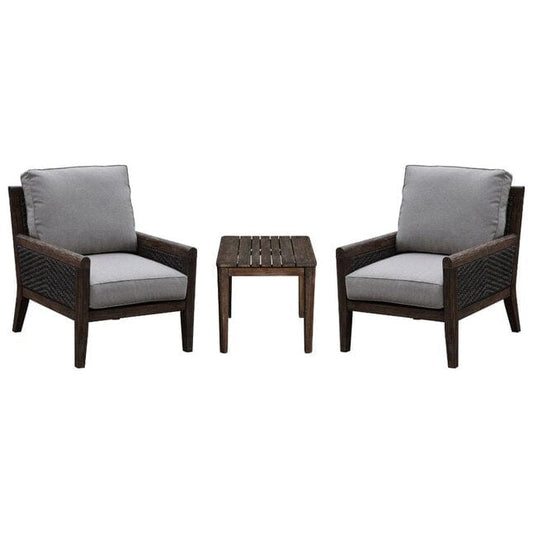 Courtyard Casual Outdoor Chair Courtyard Casual - Bermuda FSC Teak 3 Piece Balcony Set with 2 Club Chairs and 1 End Table | 5443