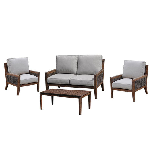 Courtyard Casual Outdoor Chair Courtyard Casual - Bermuda FSC Teak 4 Piece Seating Set with Loveseat, Coffee Table and 2 Club Chairs | 5447