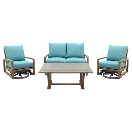 Courtyard Casual Outdoor Coffee Table Courtyard Casual - Avalon FSC Teak Motion 4 Piece Seating Group with Loveseat, Coffee Table and 2 Swivel Gliders | 5380