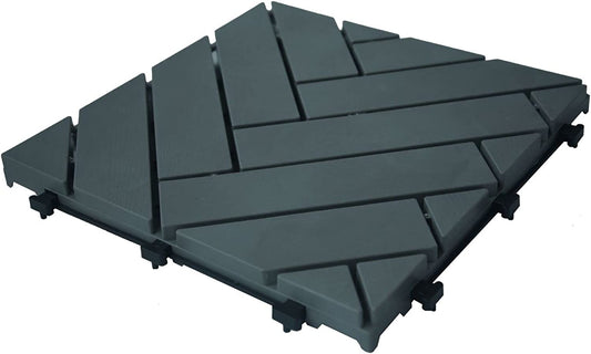 Courtyard Casual Outdoor Deck Tile Courtyard Casual - Plastic 12" x 12" Deck Tile Pack of 9 in Charcoal Gray with Herringbone Pattern | 5930