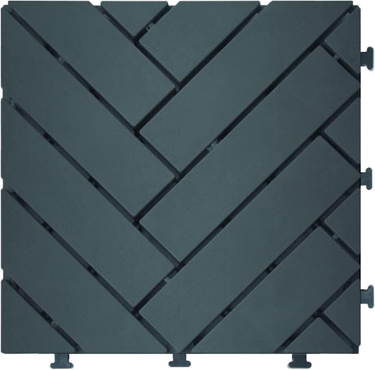 Courtyard Casual Outdoor Deck Tile Courtyard Casual - Plastic 12" x 12" Deck Tile Pack of 9 in Charcoal Gray with Herringbone Pattern | 5930