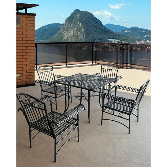 Courtyard Casual Outdoor Dining Set Courtyard Casual - Black Steel French Quarter Outdoor 5 pc Dining Group | 5158