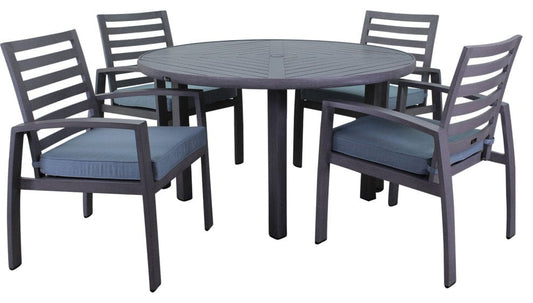 Courtyard Casual Outdoor Dining Set Courtyard Casual - Cabo 5 Piece Dining Set with 54" Round Table and 4 Dining Arm Chairs | 5289