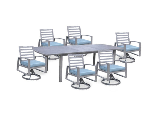 Courtyard Casual Outdoor Dining Set Courtyard Casual - Cabo 7 Piece Swivel Extension Dining Set - 87"/108" Table and 6 Swivel Rocker Chairs | 5295