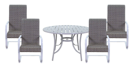 Courtyard Casual Outdoor Dining Set Courtyard Casual - Santa Fe 5 pc Dining Set in White with 48" Round Table and 4 Wicker Spring Chairs | 5643