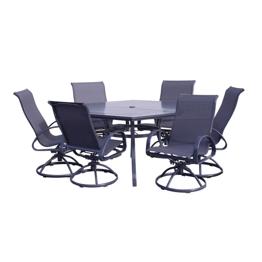 Courtyard Casual Outdoor Dining Set Courtyard Casual - Santa Fe 7 Piece 60" Hexagon Dining Table with 6 Swivel Rocker Chairs | 5180