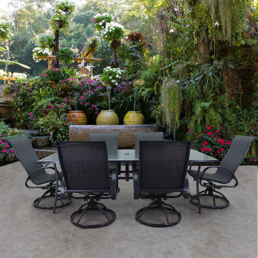 Courtyard Casual Outdoor Dining Set Courtyard Casual - Santa Fe 7 Piece 72" Rectangle Dining Table and 6 Swivel Rockers | 5392
