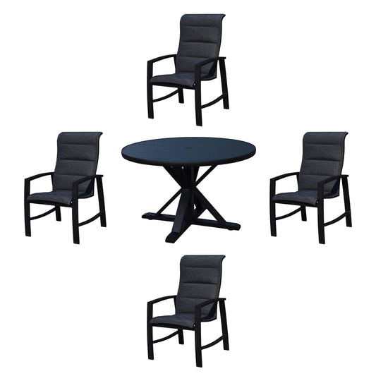 Courtyard Casual Outdoor Dining Set Courtyard Casual - Santorini 5 Piece 48" Round Table with 4 Padded Sling Chairs Dining Set | 5345