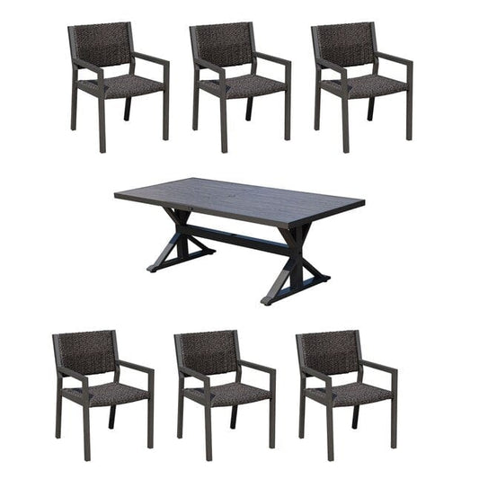 Courtyard Casual Outdoor Dining Set Courtyard Casual - Venice 7 Piece Rectangle Dining Set 84" Dining Table and 6 Dining Chairs | 5342