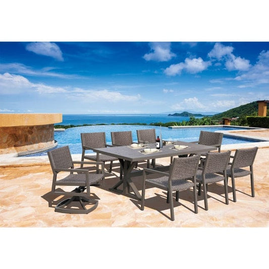 Courtyard Casual Outdoor Dining Set Courtyard Casual - Venice 7 Piece Rectangle Mixed Dining Set 84" Dining Table with 2 Swivel Spring Chairs and 4 Dining Chairs | 5344