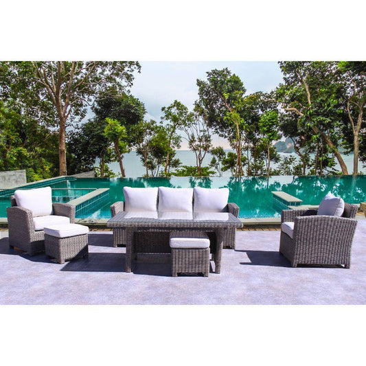 Courtyard Casual Outdoor Dining Table Courtyard Casual - Capri 6 pc Seating Set
Oyster - Canvas Biscuit
Set Includes: One Sofa, One Chow Dining table, Two Club Chairs, & Two Ottomans
Solution Dyed Acrylic | 5255