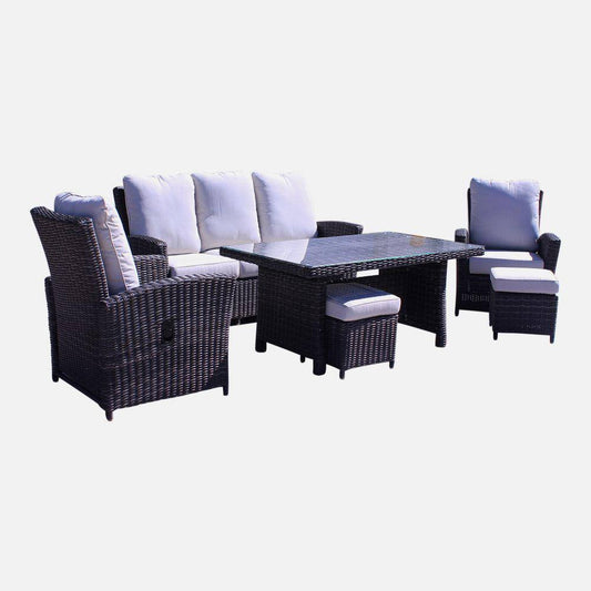 Courtyard Casual Outdoor Dining Table Courtyard Casual - Chelshire 6 Pc Recline Seating Set
Silver Oak - Canvas Biscuit
One Sofa, One Chow Dining table, Two Club Chairs, & Two Ottomans
Solution Dyed Acrylic | 5250
