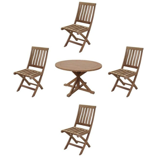 Courtyard Casual Outdoor Dining Table Courtyard Casual - Heritage Teak 5 Piece 48" Flag Leg Dining Table Set with 4 Folding Armless Chairs | 5481