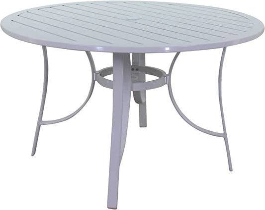 Courtyard Casual Outdoor Dining Table Courtyard Casual - Santa Fe 48" Round Aluminum Dining Table with Slat Top and Umbrella Hole in White | 5611