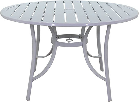 Courtyard Casual Outdoor Dining Table Courtyard Casual - Santa Fe 48" Round Aluminum Dining Table with Slat Top and Umbrella Hole in White | 5611