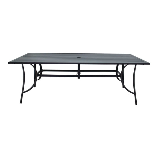 Courtyard Casual Outdoor Dining Table Courtyard Casual - Santa Fe 84" x 42" Rectangle Aluminum Dining Table with Slat Top and Umbrella Hole in Java | 5676